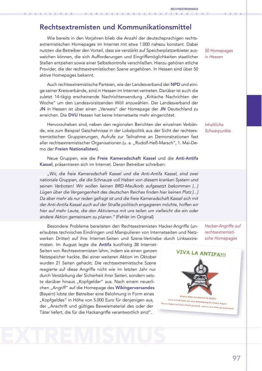 Seite 97 des Verfassungsschutzbericht 2006 Hessen
