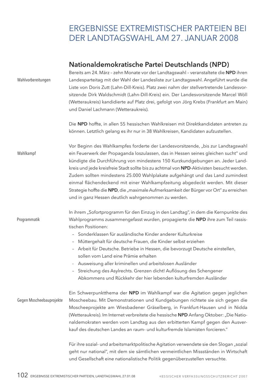 Seite 102 des Verfassungsschutzbericht 2007 Hessen