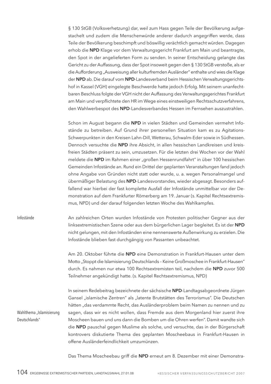 Seite 104 des Verfassungsschutzbericht 2007 Hessen