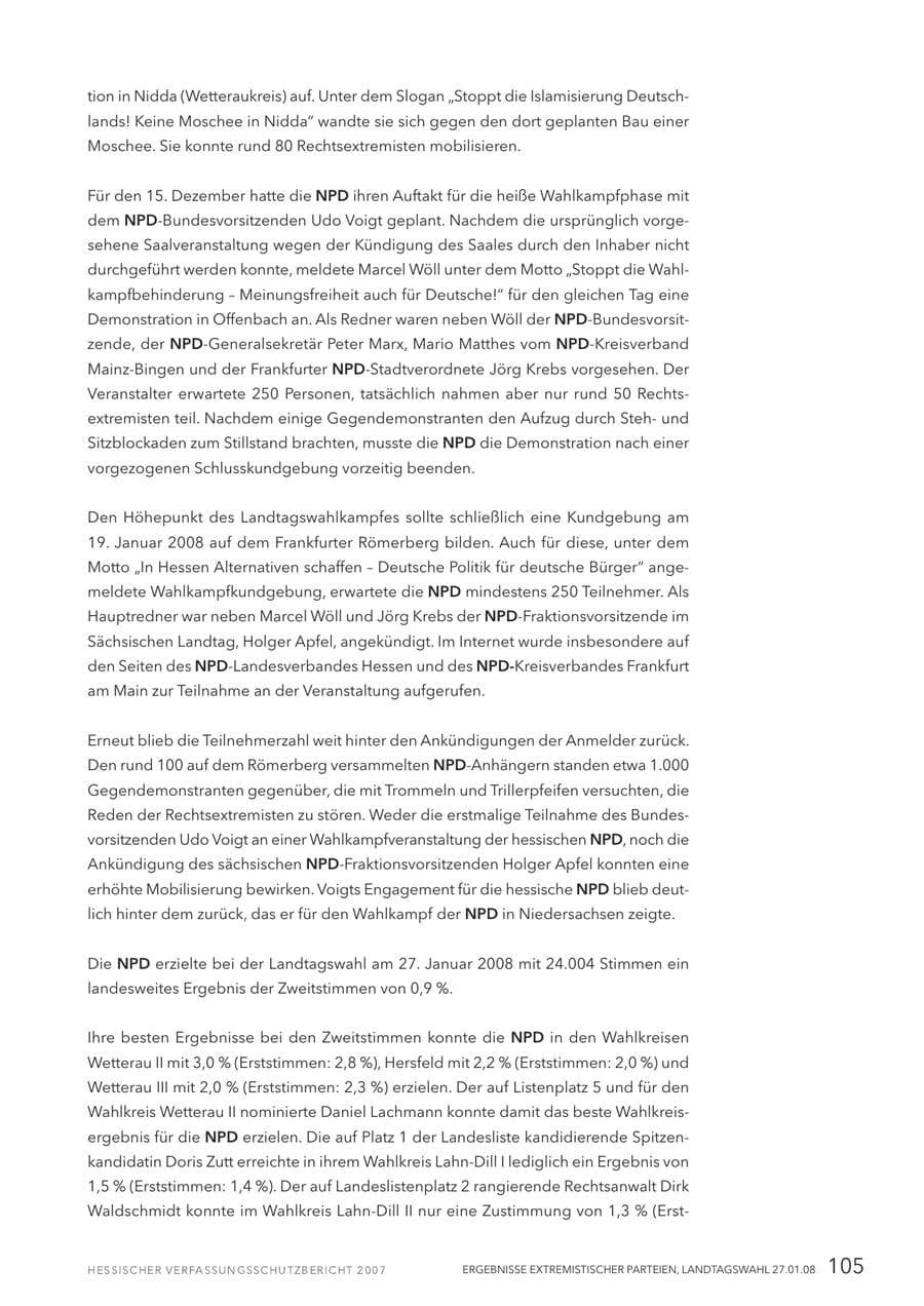 Seite 105 des Verfassungsschutzbericht 2007 Hessen