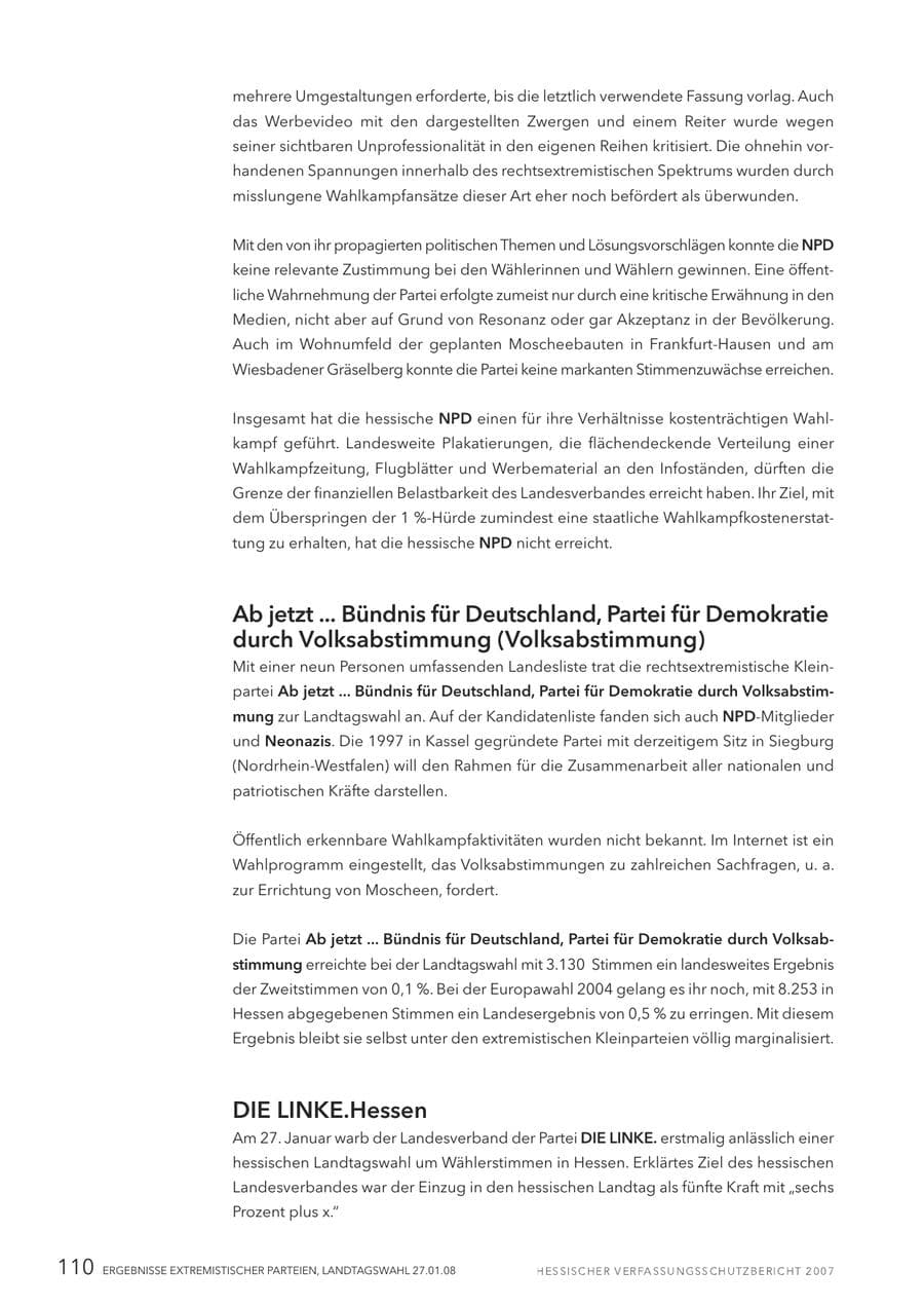 Seite 110 des Verfassungsschutzbericht 2007 Hessen
