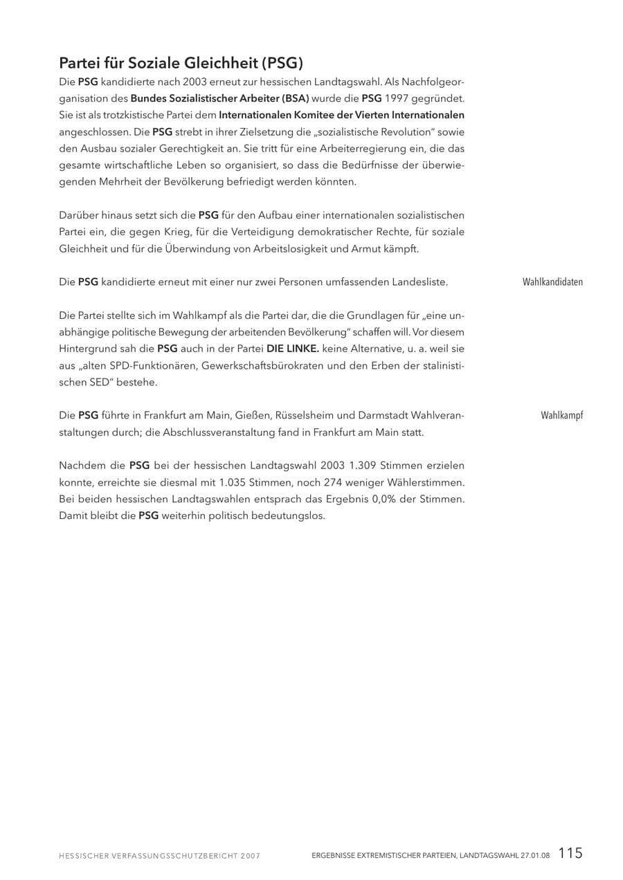 Seite 115 des Verfassungsschutzbericht 2007 Hessen