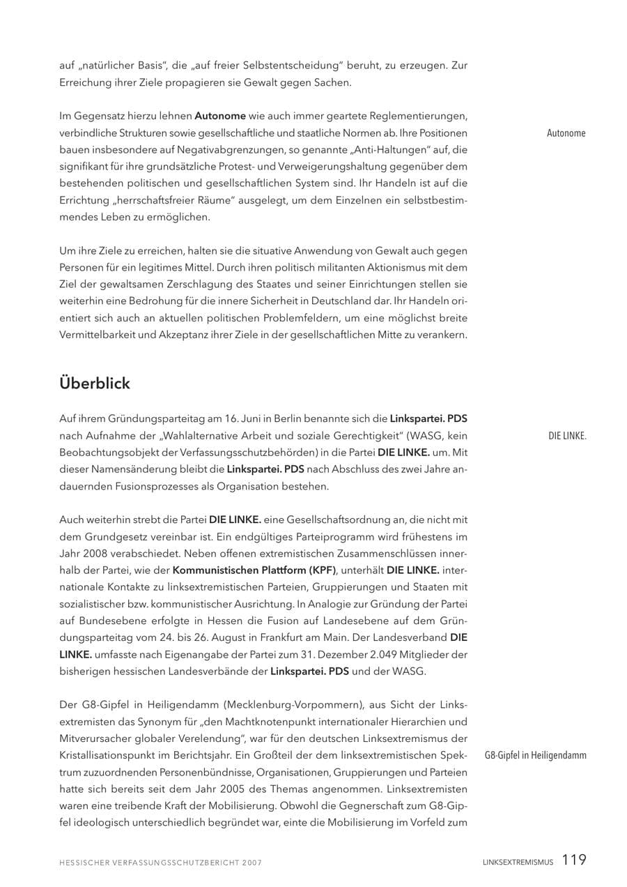 Seite 119 des Verfassungsschutzbericht 2007 Hessen