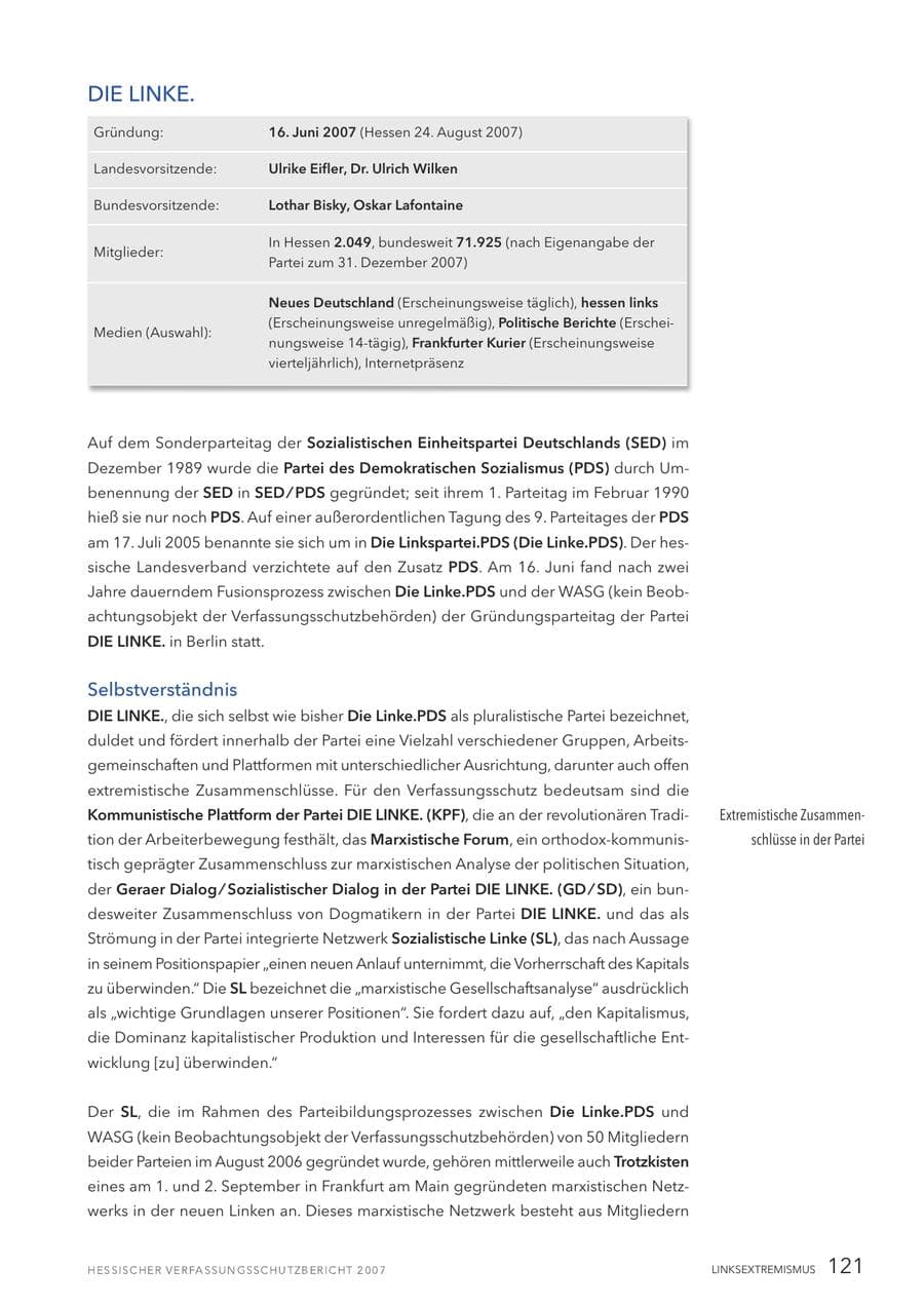 Seite 121 des Verfassungsschutzbericht 2007 Hessen