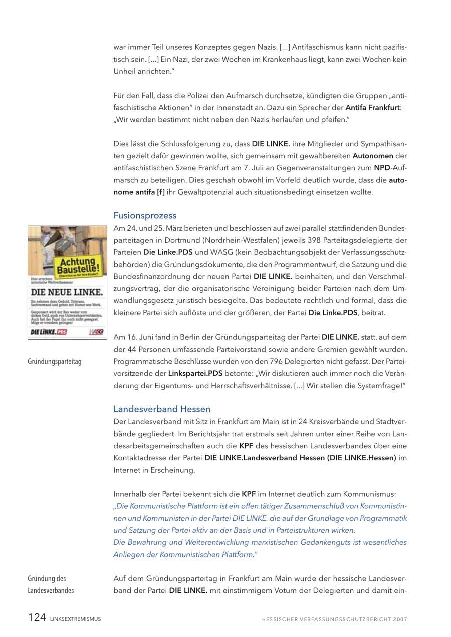Seite 124 des Verfassungsschutzbericht 2007 Hessen