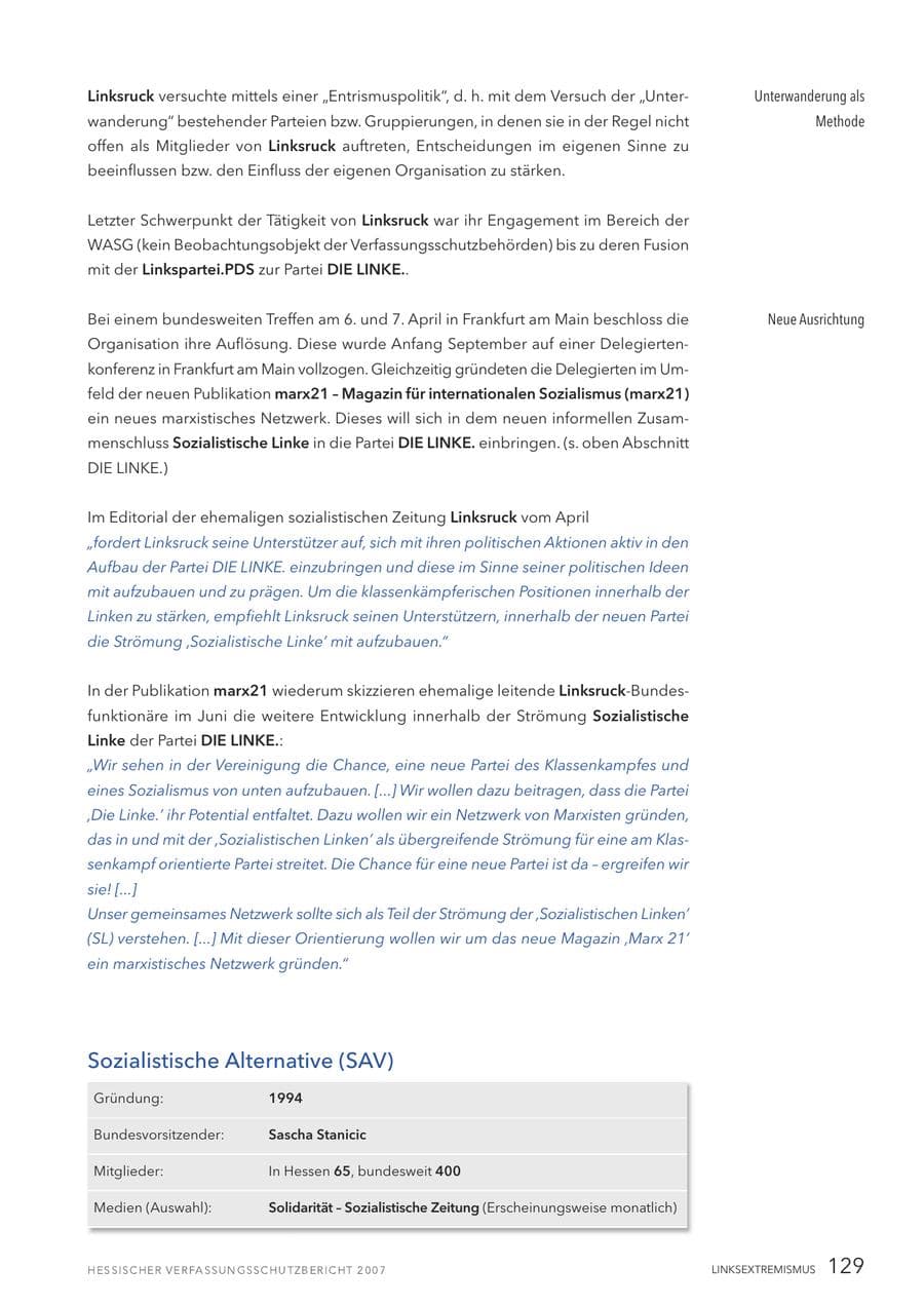Seite 129 des Verfassungsschutzbericht 2007 Hessen