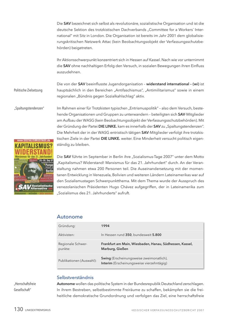 Seite 130 des Verfassungsschutzbericht 2007 Hessen