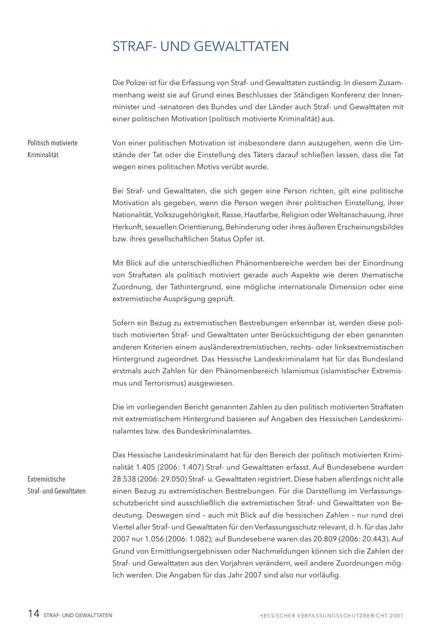 Seite 14 des Verfassungsschutzbericht 2007 Hessen