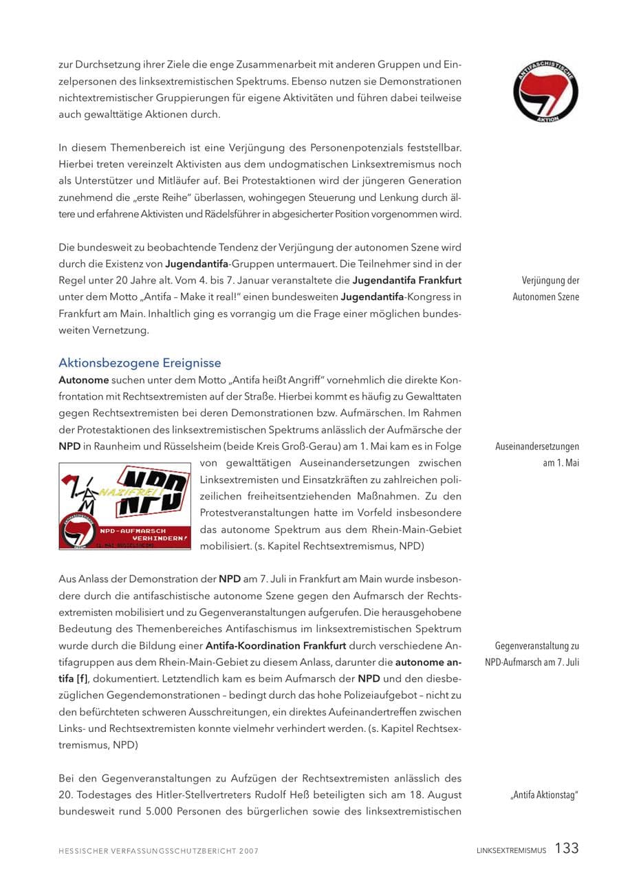 Seite 133 des Verfassungsschutzbericht 2007 Hessen
