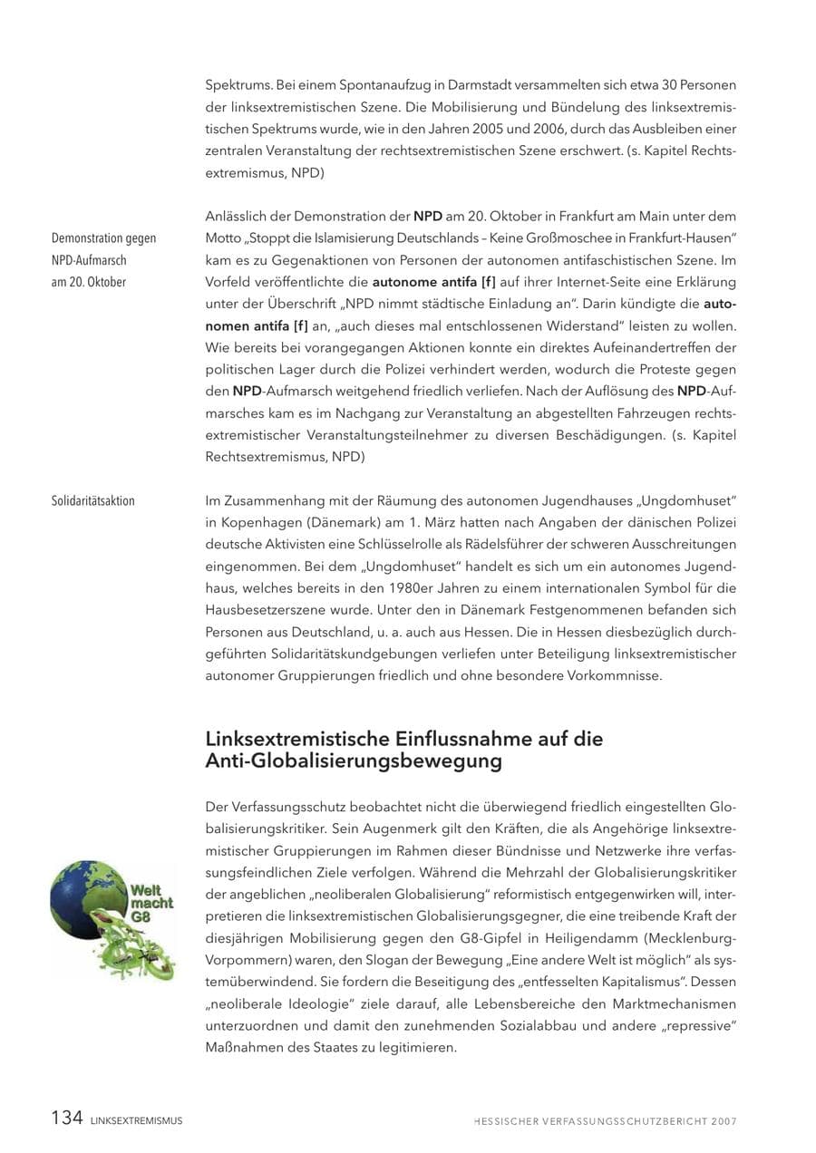 Seite 134 des Verfassungsschutzbericht 2007 Hessen
