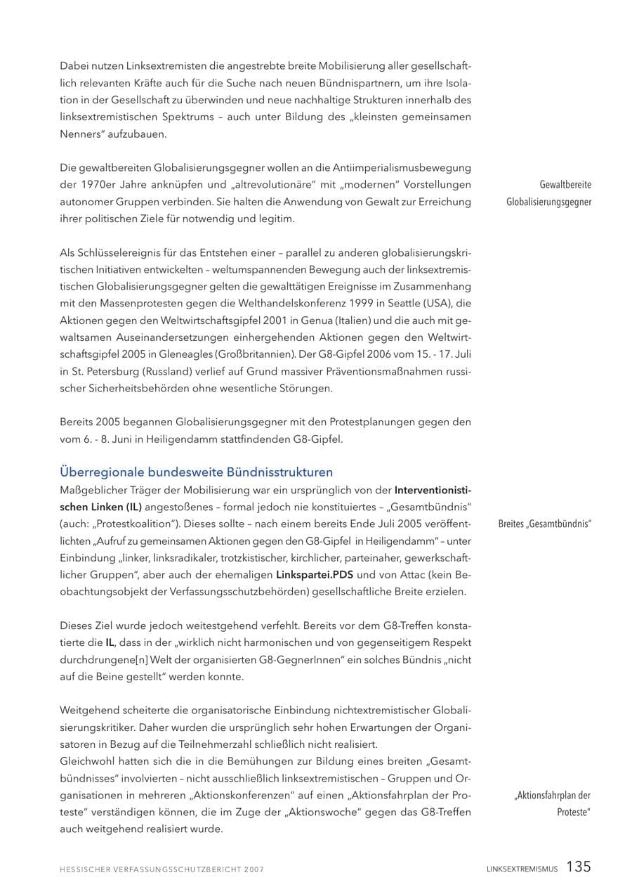 Seite 135 des Verfassungsschutzbericht 2007 Hessen