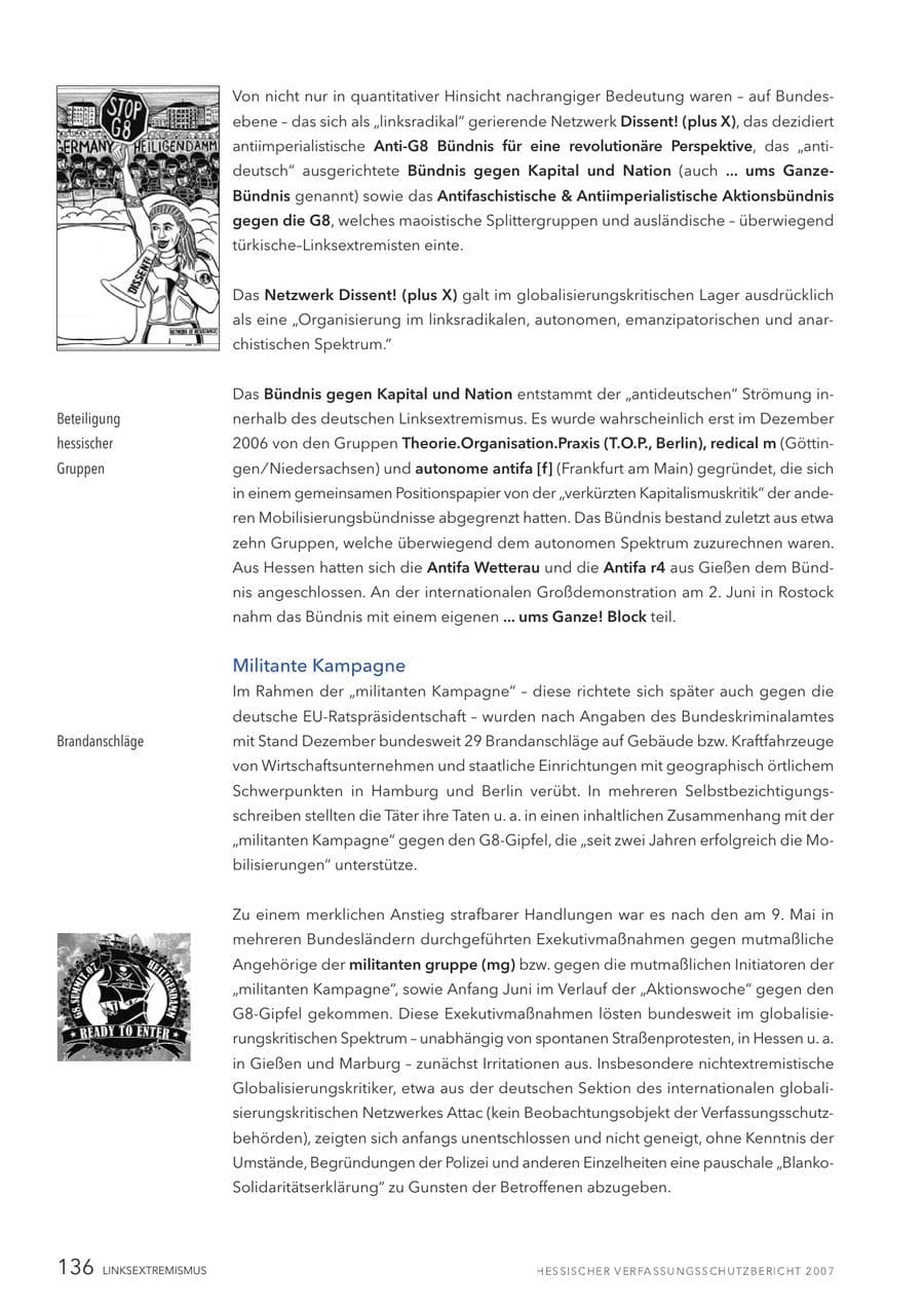 Seite 136 des Verfassungsschutzbericht 2007 Hessen