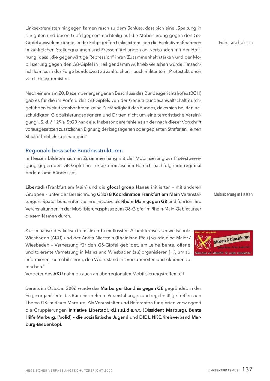 Seite 137 des Verfassungsschutzbericht 2007 Hessen