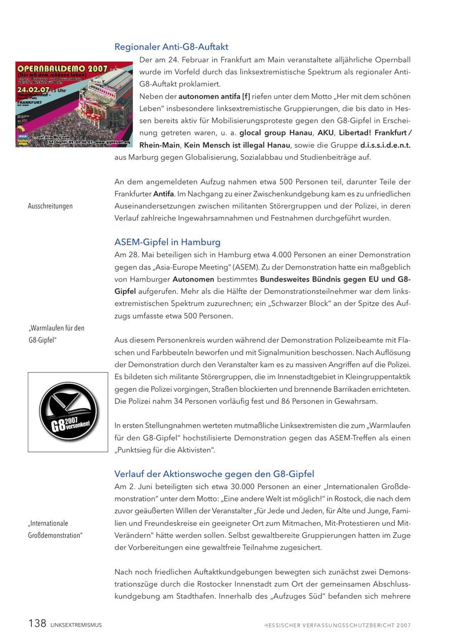 Seite 138 des Verfassungsschutzbericht 2007 Hessen