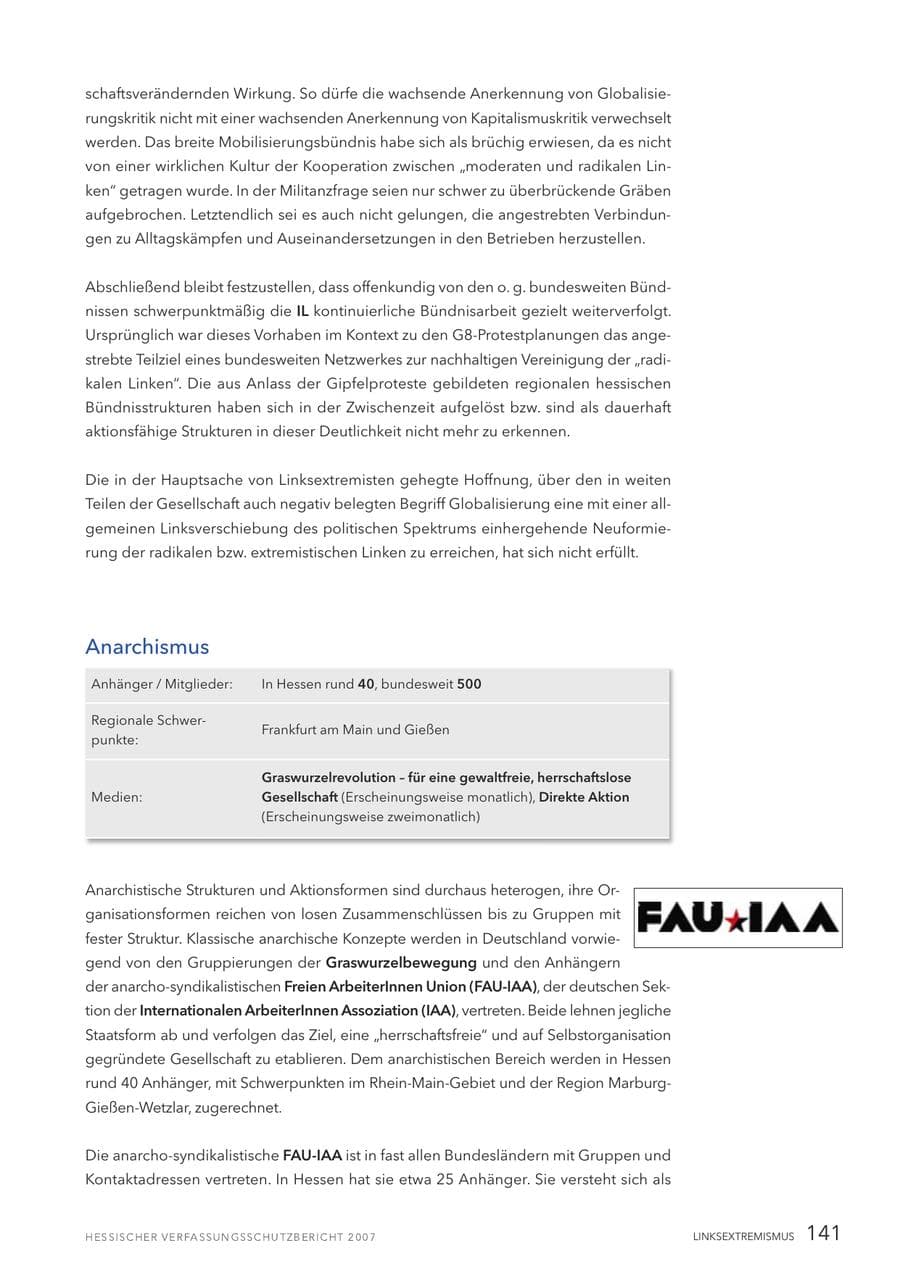 Seite 141 des Verfassungsschutzbericht 2007 Hessen