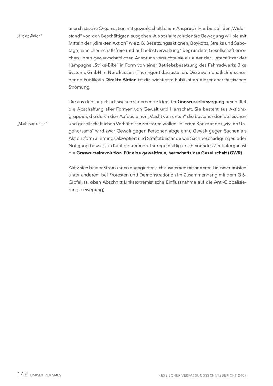 Seite 142 des Verfassungsschutzbericht 2007 Hessen