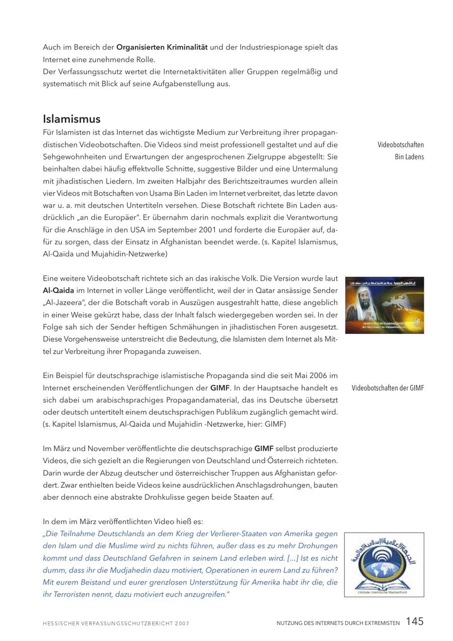 Seite 145 des Verfassungsschutzbericht 2007 Hessen