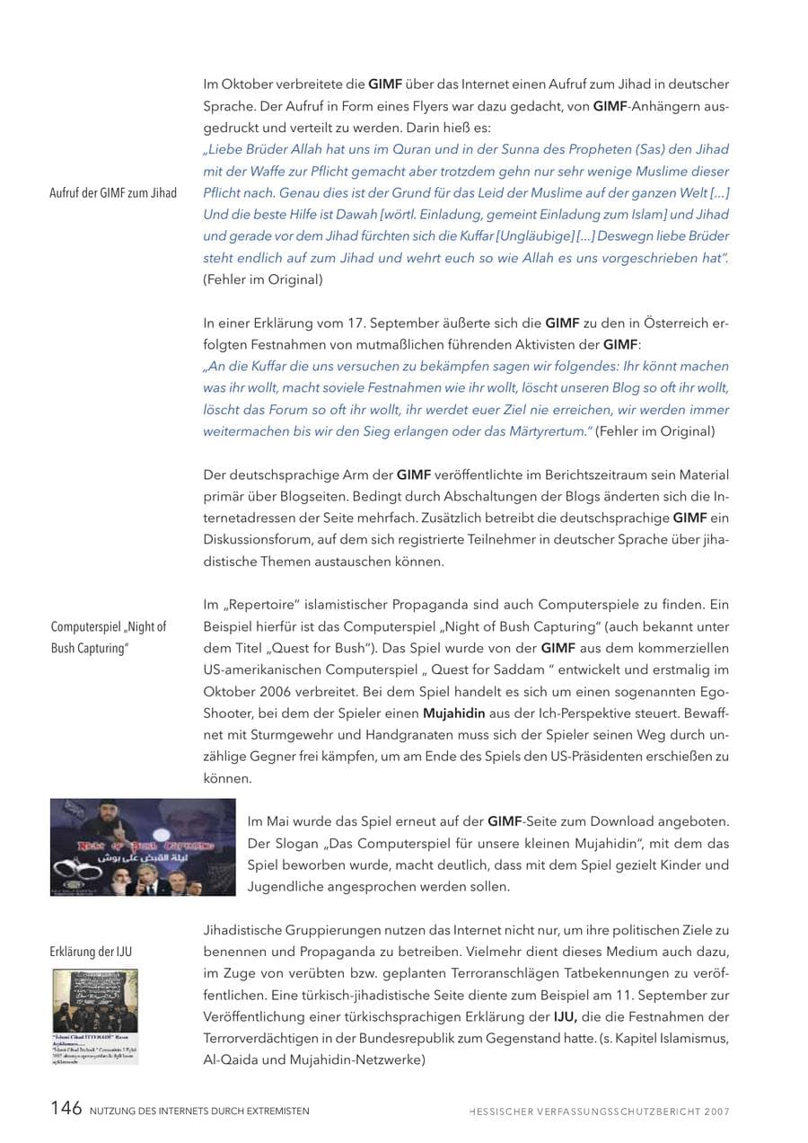 Seite 146 des Verfassungsschutzbericht 2007 Hessen