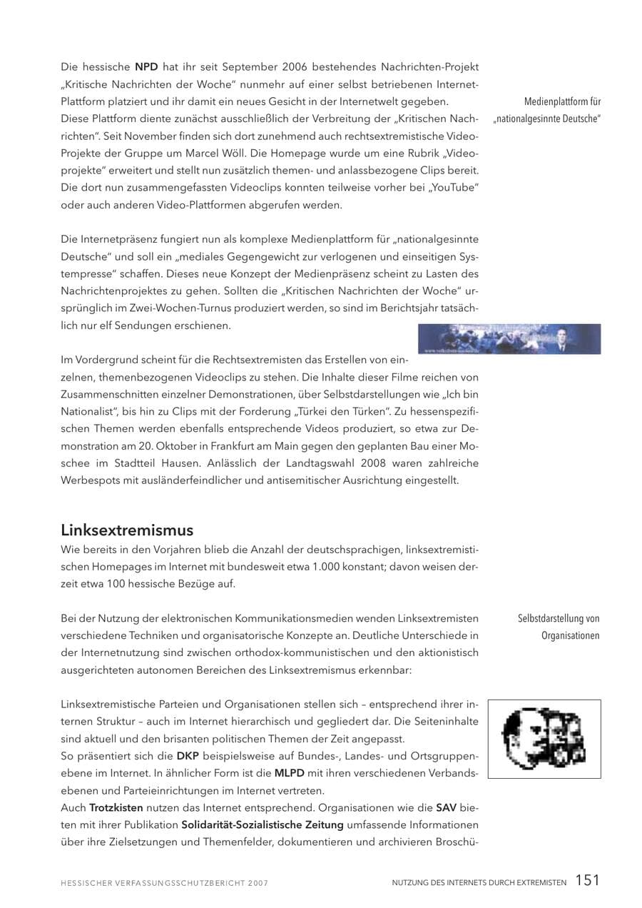 Seite 151 des Verfassungsschutzbericht 2007 Hessen
