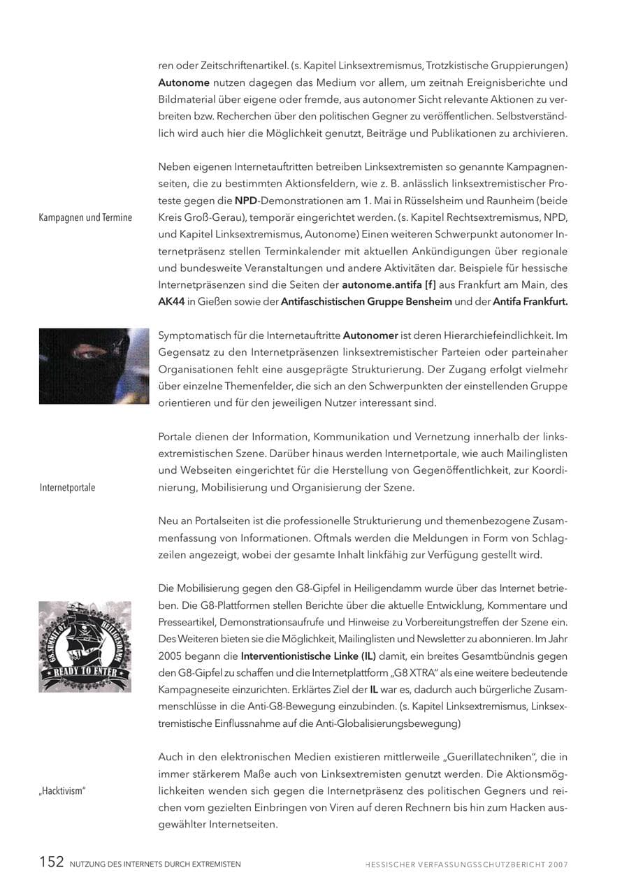 Seite 152 des Verfassungsschutzbericht 2007 Hessen