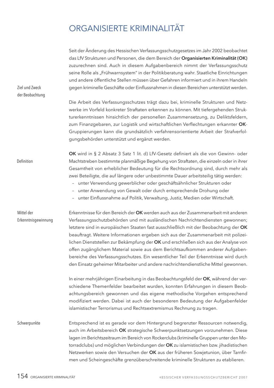 Seite 154 des Verfassungsschutzbericht 2007 Hessen