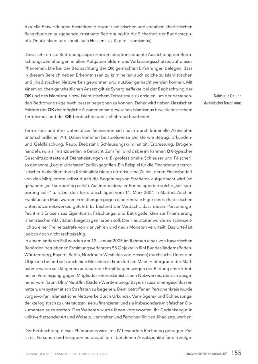Seite 155 des Verfassungsschutzbericht 2007 Hessen