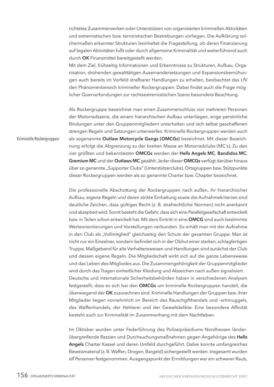 Seite 156 des Verfassungsschutzbericht 2007 Hessen
