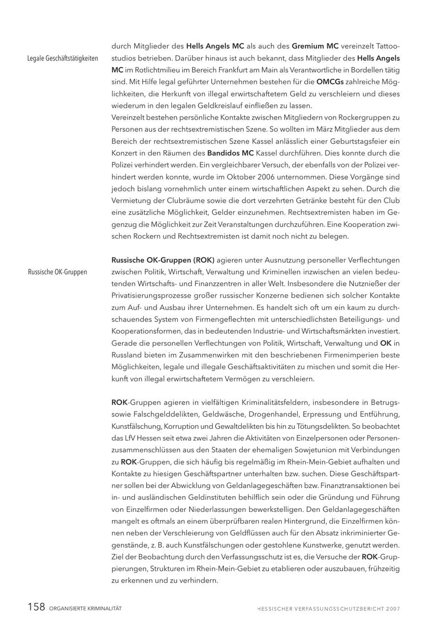 Seite 158 des Verfassungsschutzbericht 2007 Hessen