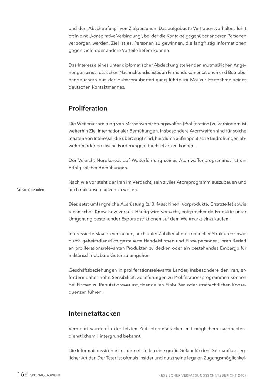 Seite 162 des Verfassungsschutzbericht 2007 Hessen