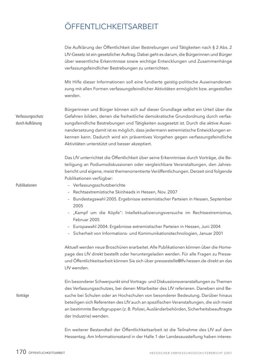 Seite 170 des Verfassungsschutzbericht 2007 Hessen