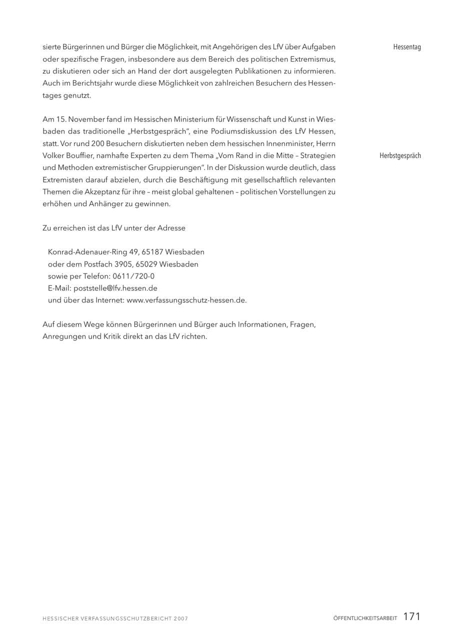Seite 171 des Verfassungsschutzbericht 2007 Hessen
