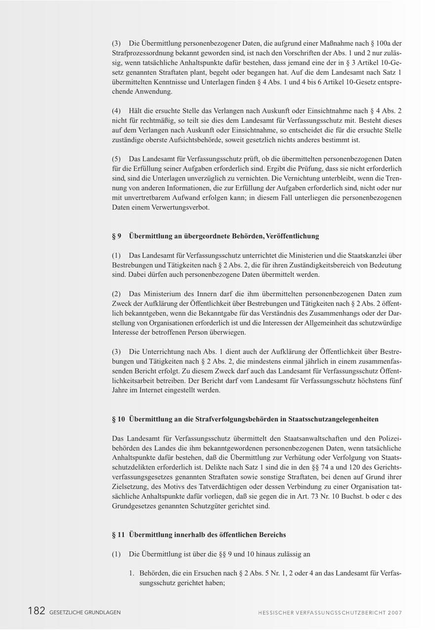 Seite 182 des Verfassungsschutzbericht 2007 Hessen