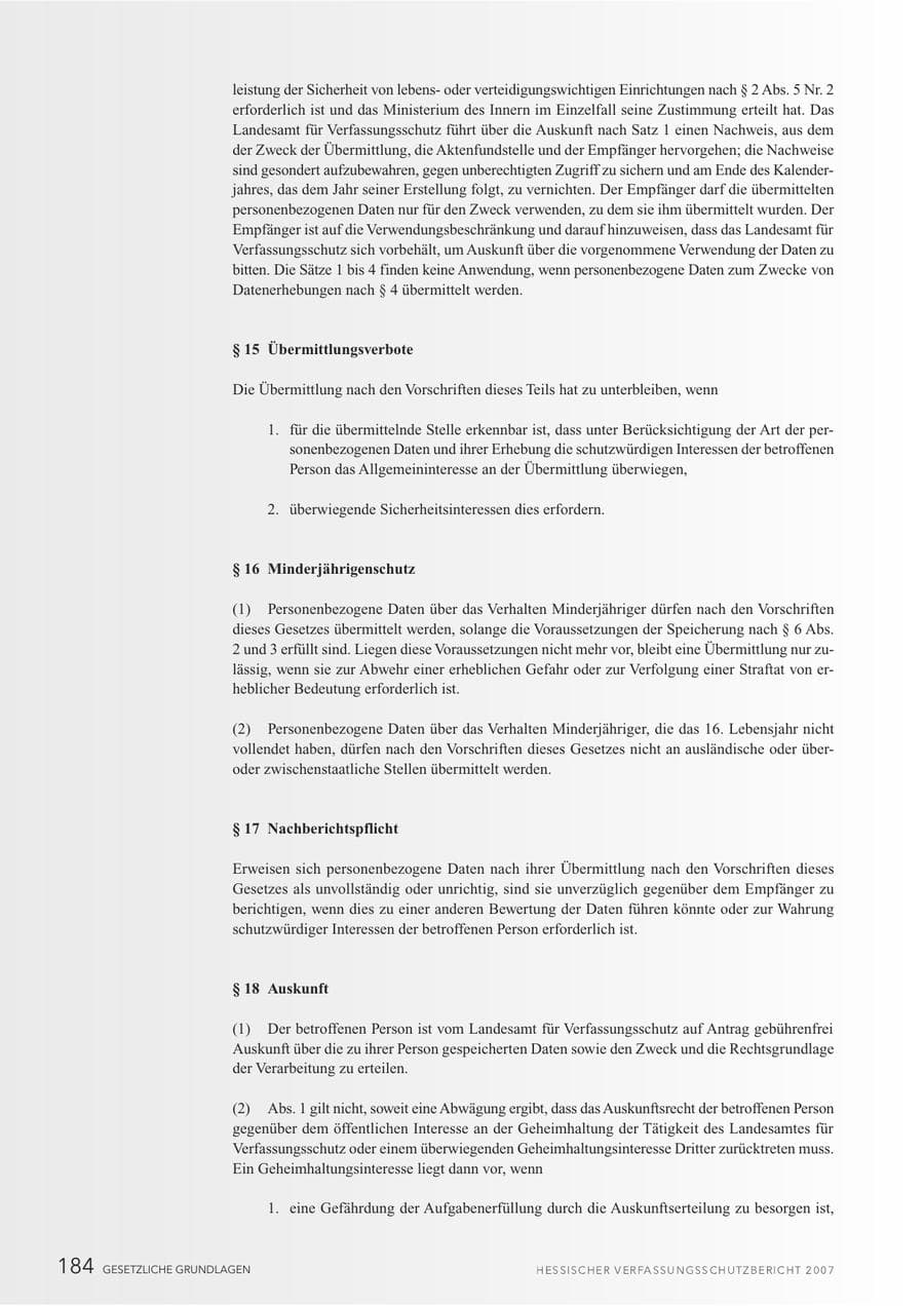Seite 184 des Verfassungsschutzbericht 2007 Hessen