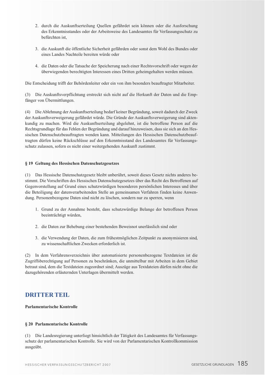 Seite 185 des Verfassungsschutzbericht 2007 Hessen