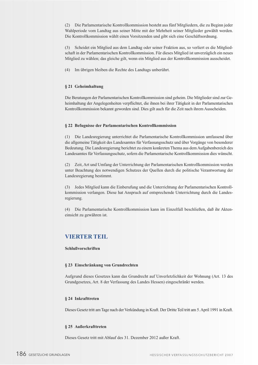 Seite 186 des Verfassungsschutzbericht 2007 Hessen