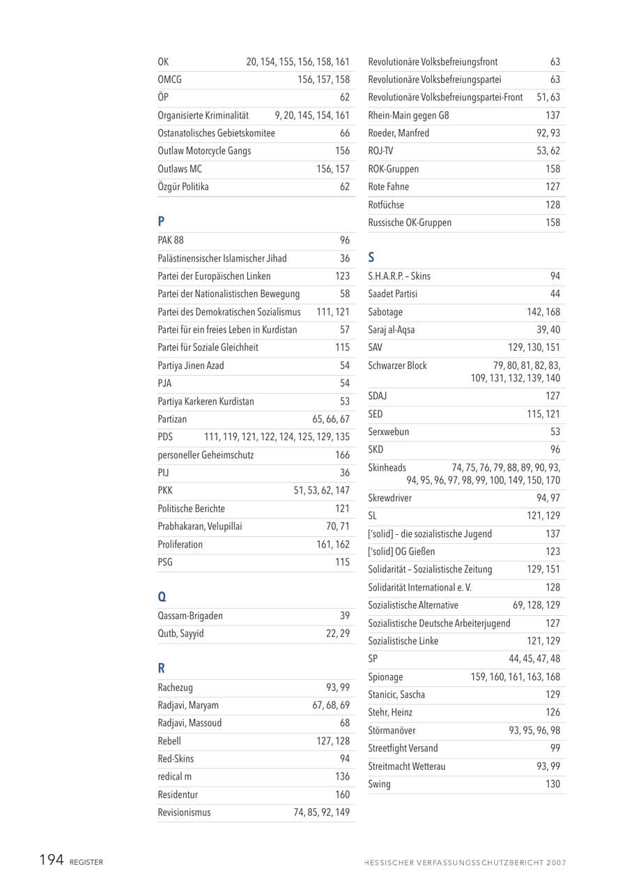 Seite 194 des Verfassungsschutzbericht 2007 Hessen