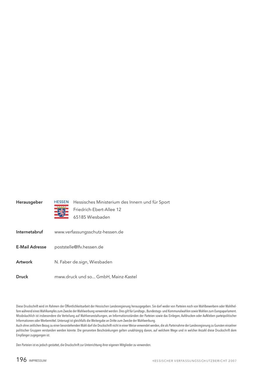 Seite 196 des Verfassungsschutzbericht 2007 Hessen