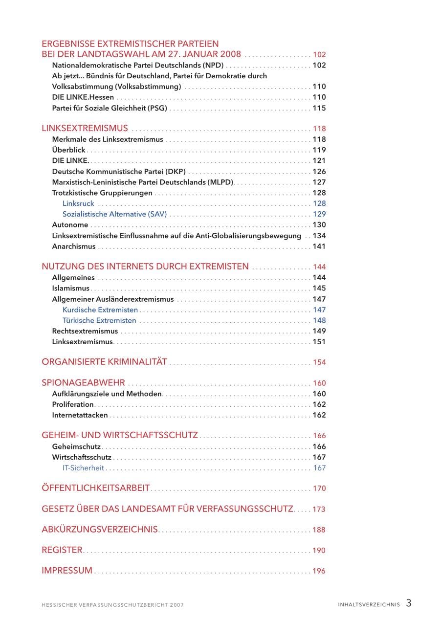 Seite 3 des Verfassungsschutzbericht 2007 Hessen