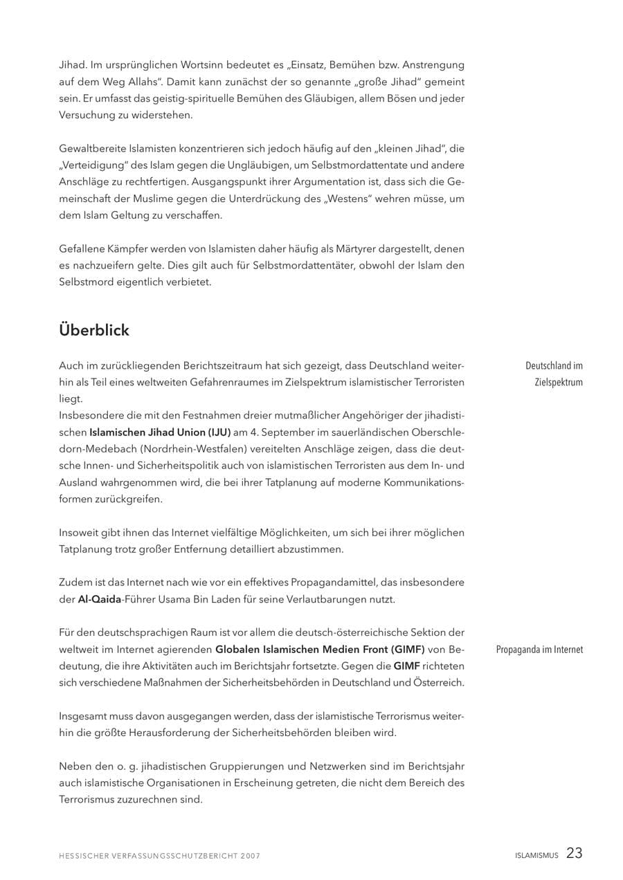 Seite 23 des Verfassungsschutzbericht 2007 Hessen