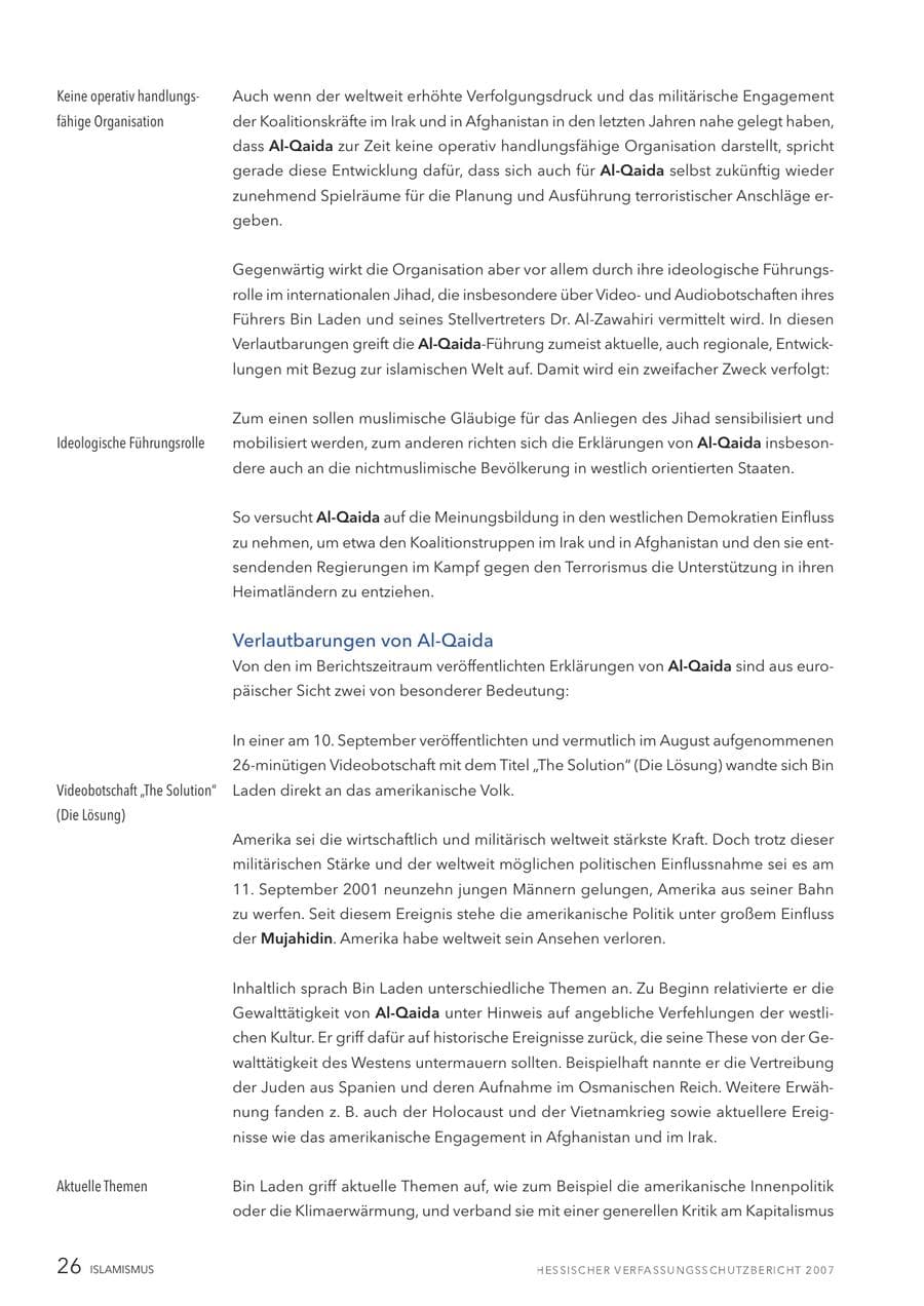Seite 26 des Verfassungsschutzbericht 2007 Hessen