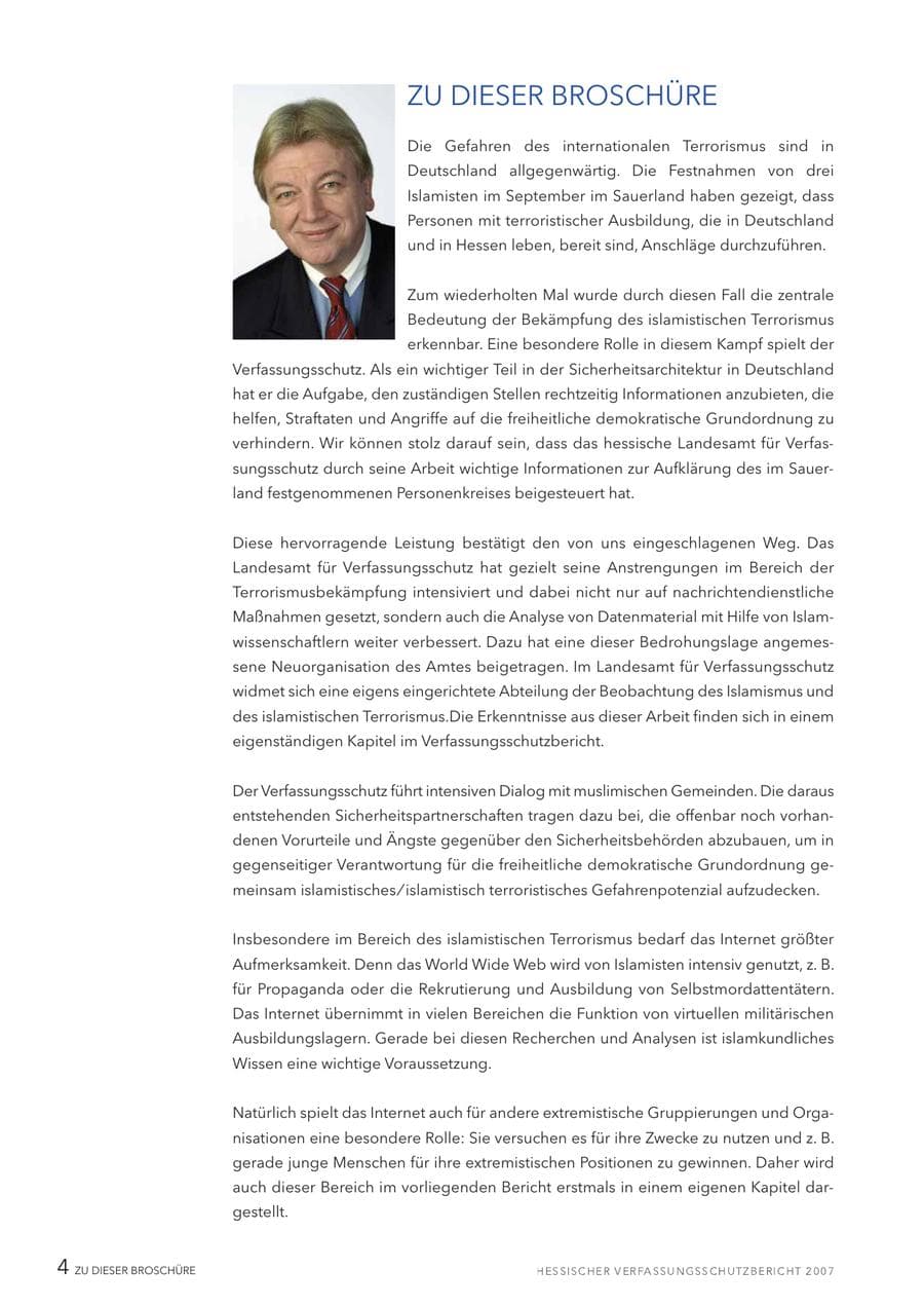 Seite 4 des Verfassungsschutzbericht 2007 Hessen