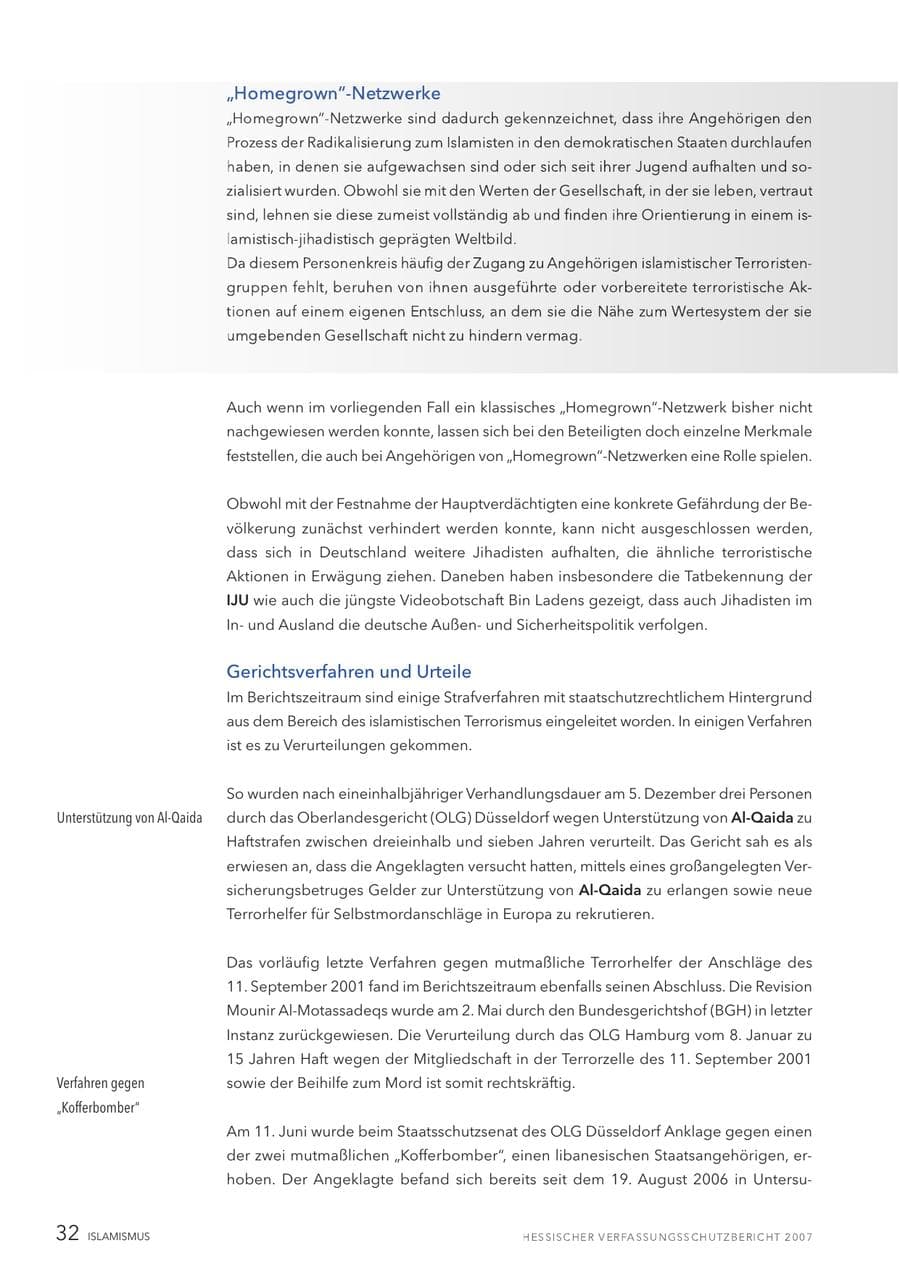 Seite 32 des Verfassungsschutzbericht 2007 Hessen