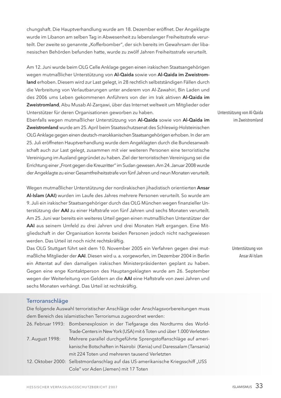 Seite 33 des Verfassungsschutzbericht 2007 Hessen