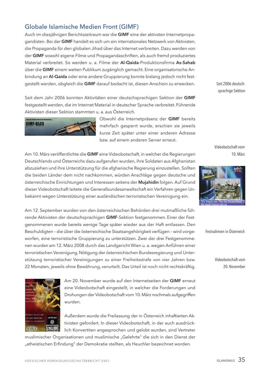 Seite 35 des Verfassungsschutzbericht 2007 Hessen