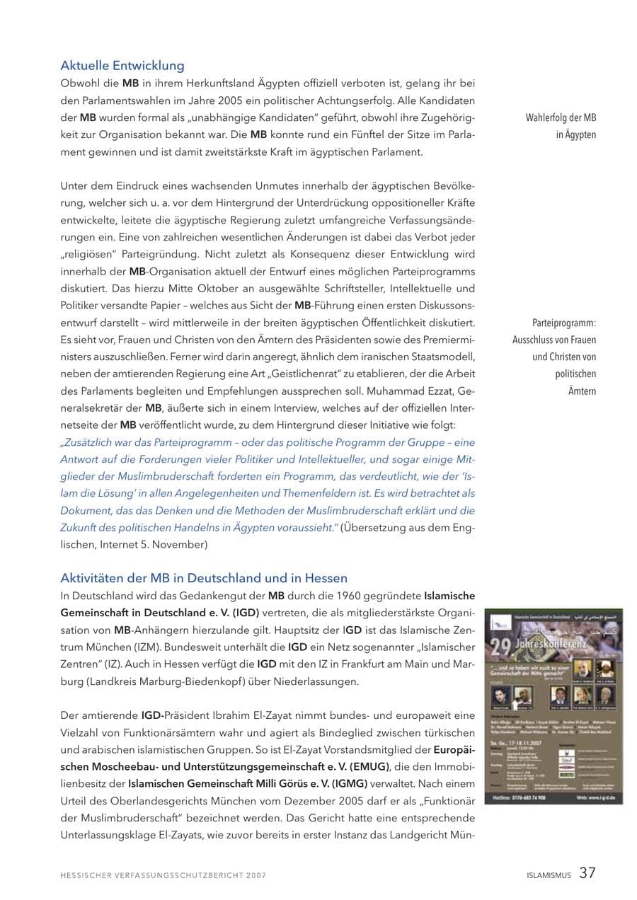 Seite 37 des Verfassungsschutzbericht 2007 Hessen