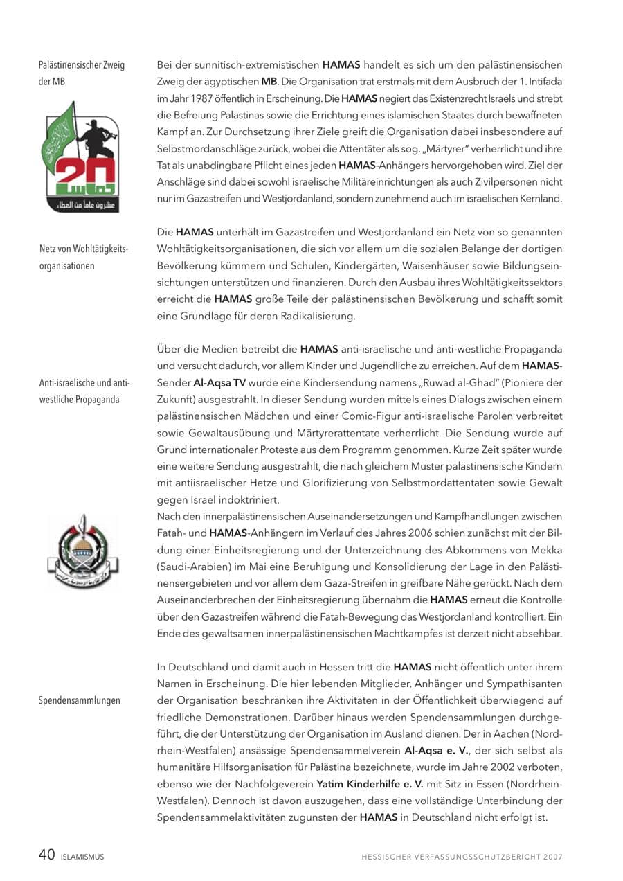 Seite 40 des Verfassungsschutzbericht 2007 Hessen