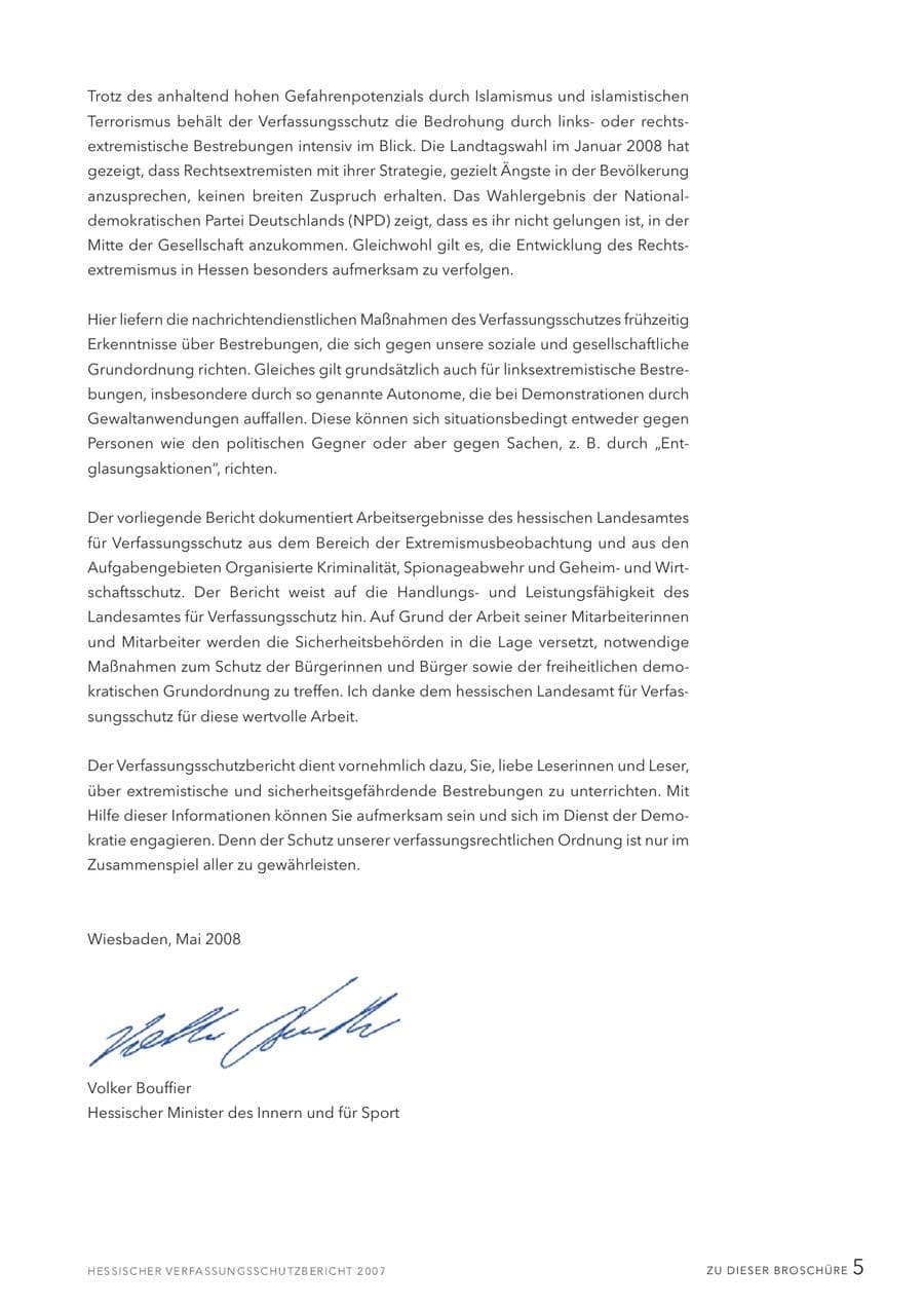 Seite 5 des Verfassungsschutzbericht 2007 Hessen