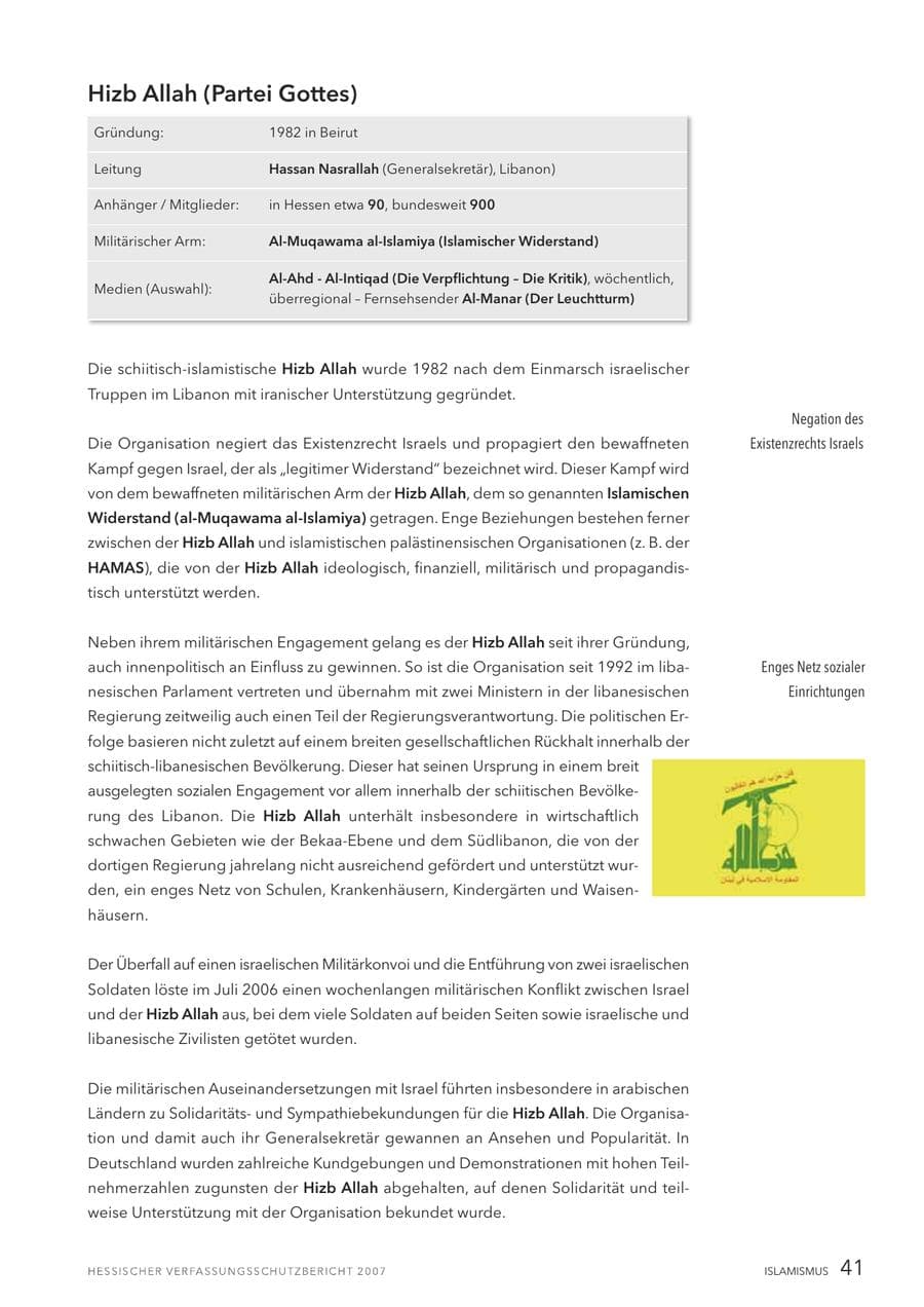 Seite 41 des Verfassungsschutzbericht 2007 Hessen