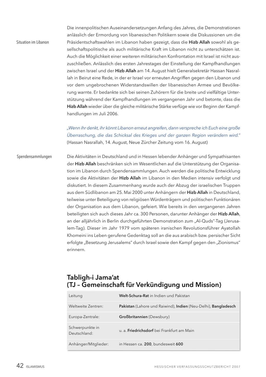 Seite 42 des Verfassungsschutzbericht 2007 Hessen