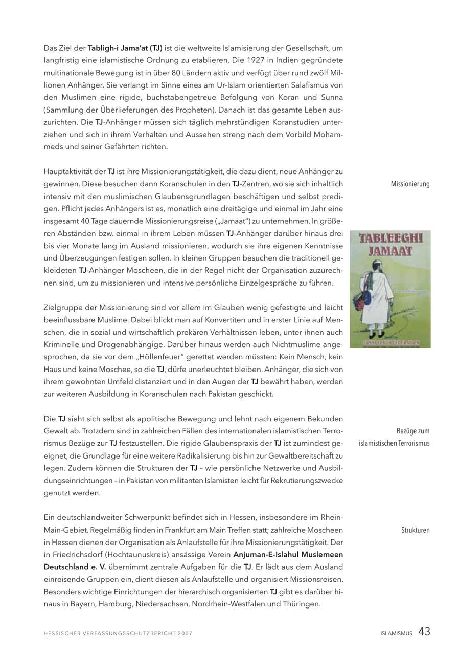 Seite 43 des Verfassungsschutzbericht 2007 Hessen